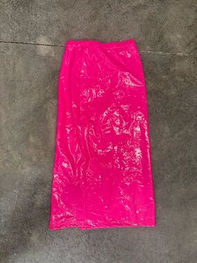 SHEIN Hot Pink Vinyl Midi Skirt